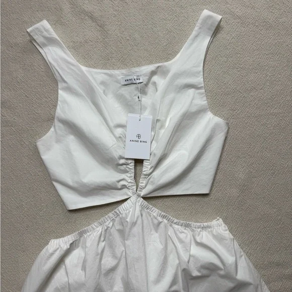 NEW Anine Bing Dione White Poplin Cotton Cut Out Midi Dress L - Picture 4 of 10